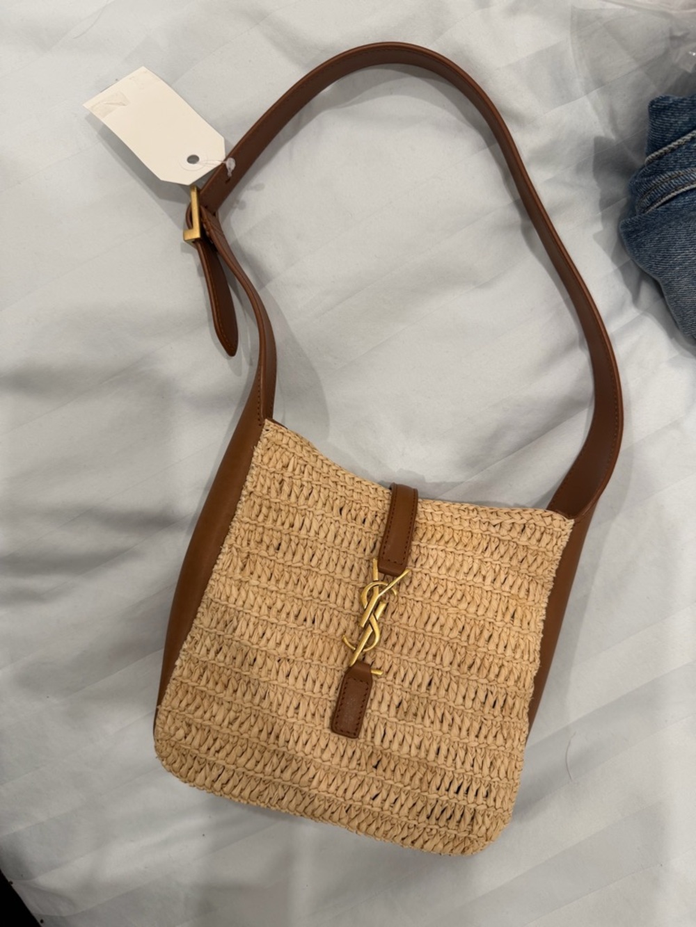 Saint Laurent Raffia Baby Hobo in Beige with Brown Leather Trim - Picture 4 of 8